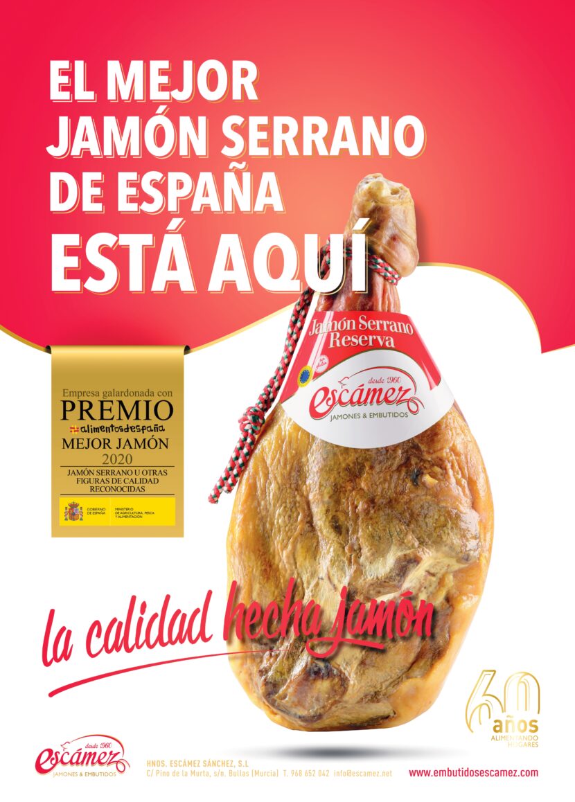 JAMON SERRANO RESERVA SIN PATA 8-9 KILOS Premio mejor Jamón España 2020